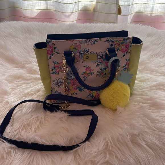 Betsey Johnson Blue, White, Yellow & Pink Tropical Purse w/ Removable Straps - Picture 14 of 16